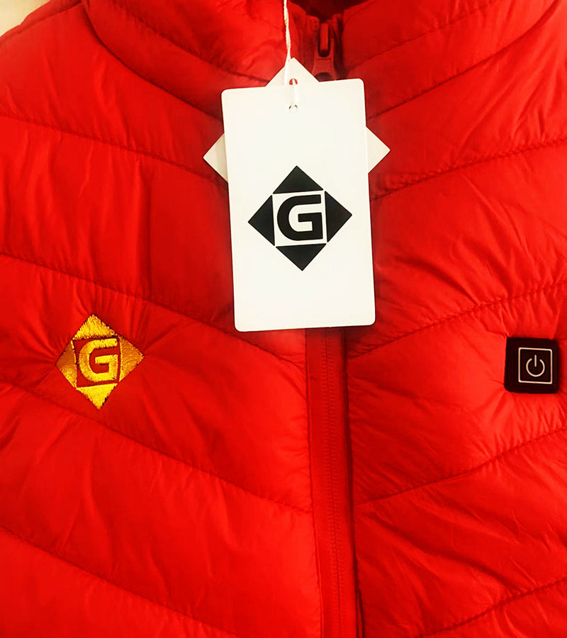 Men's Lightweight Snow Jacket Heated Vest with Battery, Fleece-Lined Heating Sports Jacket (Red)